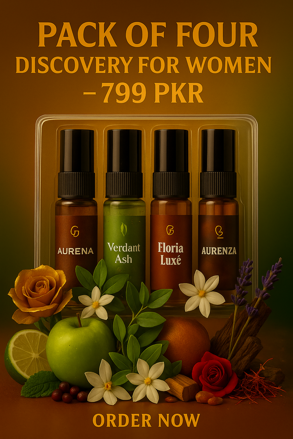 Pack of Four Dicovery For Women | Aurena | Floria Luxe | Aurenza | Verdent Ash | Premium Women Fragrance